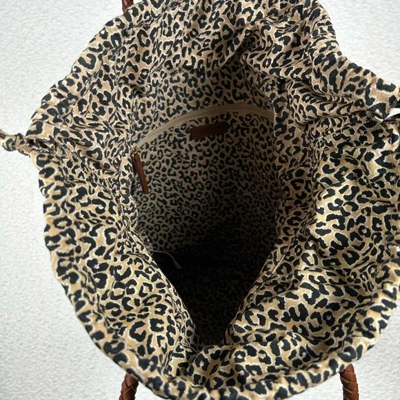 Talbots Woven Leather Tote Bag 100% Cotton Lining with Drawstring - Picture 6 of 14